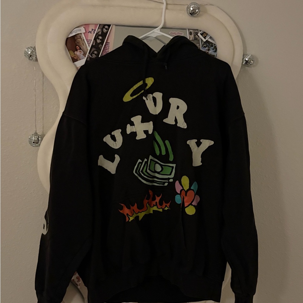 Fashion Nova Black Hoodie with Multicolor Graphics